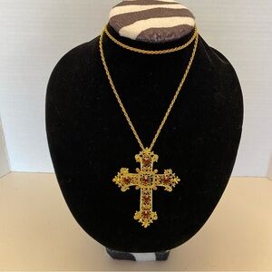 NWT amber crystal like cross pendant on adjustable 16in chain